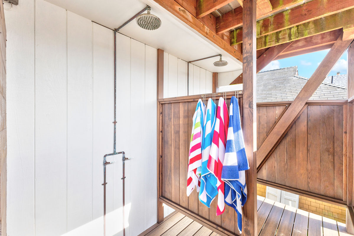 Sea Esta outdoor hot water shower and surfboard storage